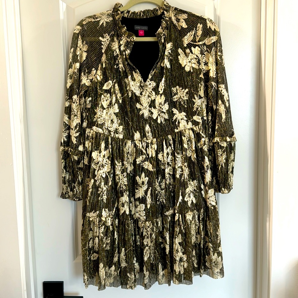 Vince Camuto Metallic Tiered Dress, Size S